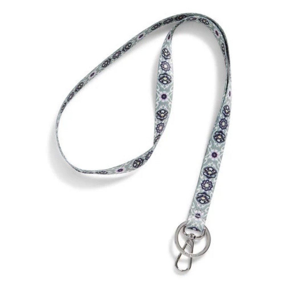 Vera Bradley Lanyard Plaza Tile Grey Blue Floral ID Key Neck Strap 27701-X40 NWT